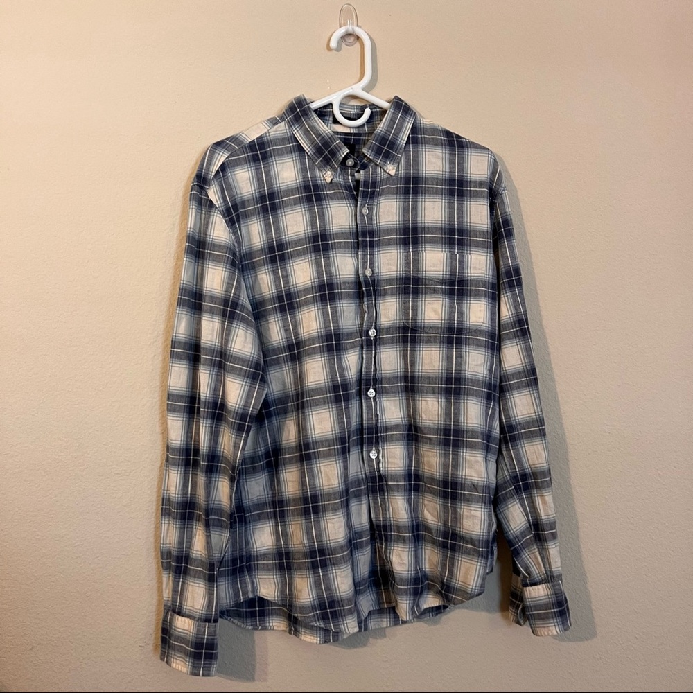 Blue and White Checkered Long-sleeve Shirt